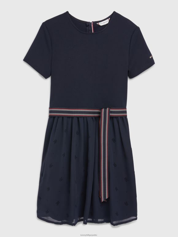 Tommy Hilfiger девојке 8-16 монограм вез стане и лепршава хаљина - 2D080396 Tommy Hilfiger Srbija пустињско небо