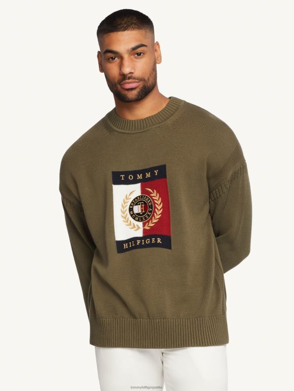 Tommy Hilfiger иконе интарзија графички џемпер - 2D0801364 Tommy Hilfiger Clothing војска зелена