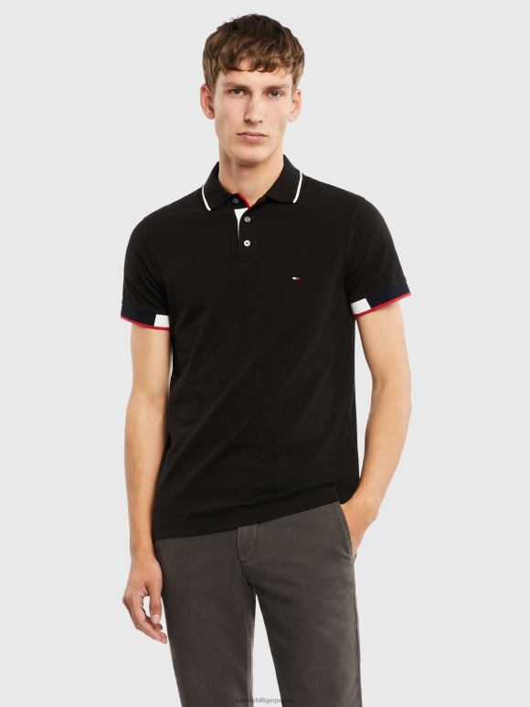 Tommy Hilfiger манжетне у боји, слим фит поло - 2D0801119 Tommy Hilfiger Clothing црна
