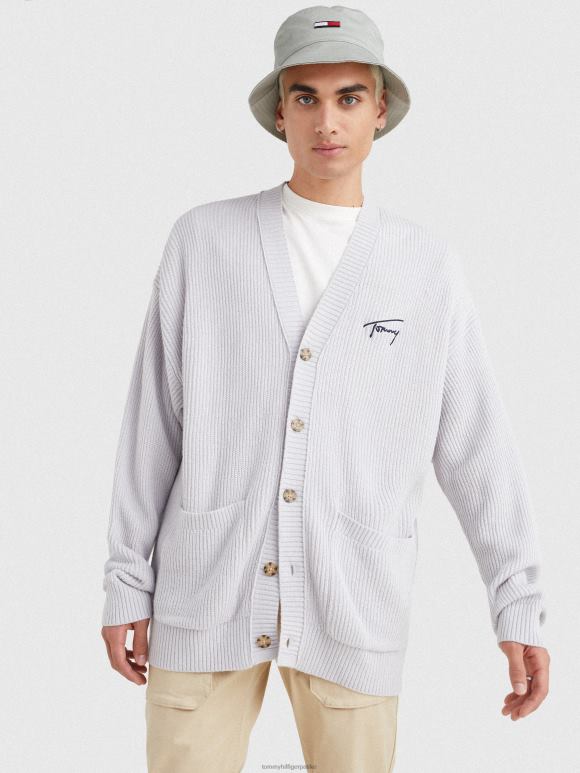 Tommy Hilfiger плетени кардиган са в-изрезом са потписом - 2D080695 Tommy Hilfiger Clothing сребрно сиви вресак