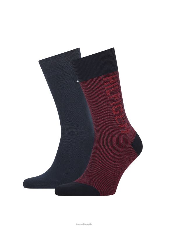 Tommy Hilfiger 2 ребрасте чарапе са логотипом - 2D080555 Tommy Hilfiger Srbija морнарско/црвено