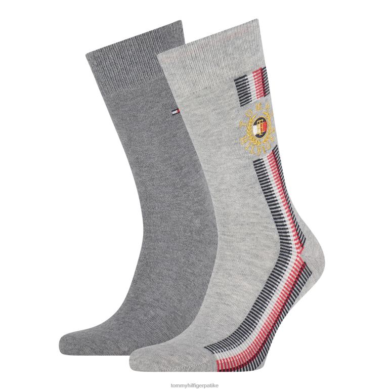 Tommy Hilfiger 2 паковања глобалних чарапа са траком - 2D080559 Tommy Hilfiger Srbija сиви меланж
