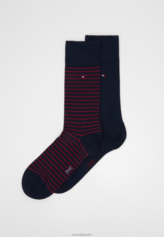 Tommy Hilfiger мушке чарапе са малим пругама 2 паковања чарапа - 2D0806976 Tommy Hilfiger Srbija тамно плава/црвена