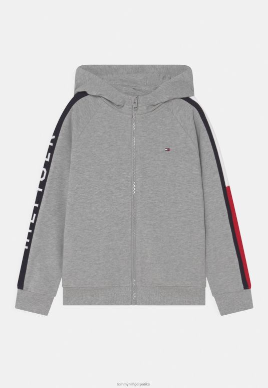 Tommy Hilfiger флаг рајсфершлус са капуљачом кроз унисекс дукс са патентним затварачем - 2D0805287 Tommy Hilfiger Srbija светло сиви врес