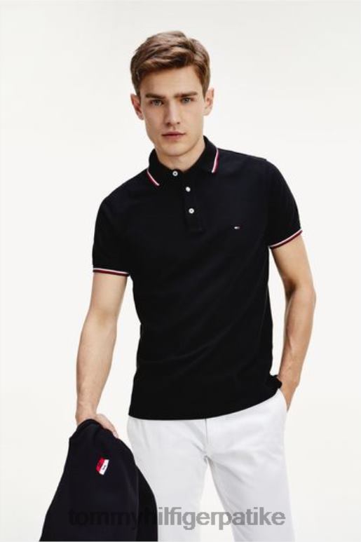 Tommy Hilfiger танка поло мајица са белим врховима - 2D0803120 Tommy Hilfiger Srbija црна