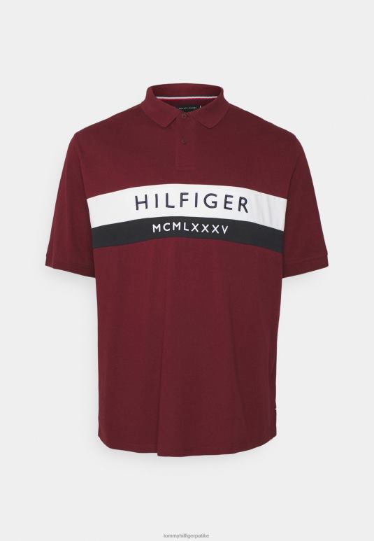 Tommy Hilfiger ембро лого поло мајица - 2D0806362 Tommy Hilfiger Srbija дубока румена