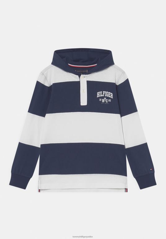 Tommy Hilfiger рагби мајица са капуљачом и дугим рукавима - 2D0807888 Tommy Hilfiger Srbija тамно плава/бела