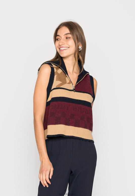 Tommy Hilfiger икона обичан џемпер са рајсфершлусом - 2D0808377 Tommy Hilfiger Clothing браон/беж/црвена