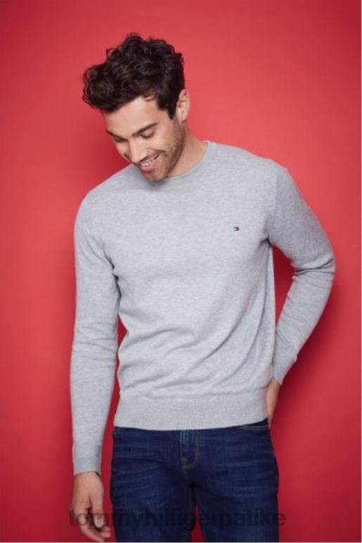 Tommy Hilfiger памучни свилени џемпер са округлим изрезом - 2D0803063 Tommy Hilfiger Srbija сива