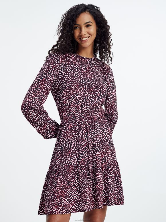 Tommy Hilfiger хаљина од вискозе - 2D0802088 Tommy Hilfiger Clothing отисак перја/црвено бела црна