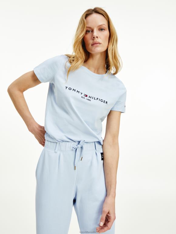 Tommy Hilfiger есенцијална мајица са логотипом са изрезом - 2D0802706 Tommy Hilfiger Clothing ветровито плаво