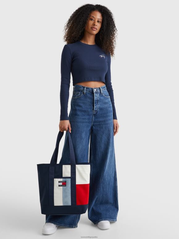 Tommy Hilfiger скраћена мајица дугих рукава са потписом - 2D0802818 Tommy Hilfiger Clothing сумрак морнарице
