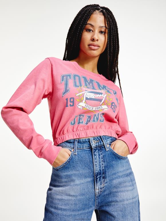 Tommy Hilfiger еластична винтаге мајица за колеџ - 2D0802870 Tommy Hilfiger Clothing дубока лубеница