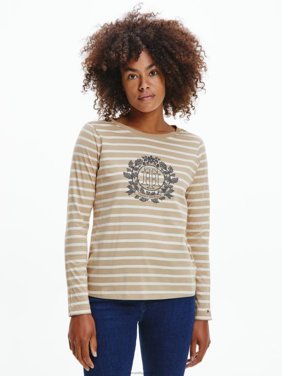 Tommy Hilfiger мајица са дугим рукавима са црним грбом - 2D0802890 Tommy Hilfiger Clothing бретон пруга/беж екру