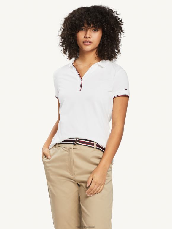 Tommy Hilfiger Слим фит поло мајица са отвореним изрезом са глобалним пругама - 2D0802368 Tommy Hilfiger Clothing бела