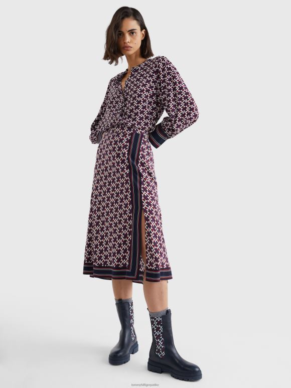 Tommy Hilfiger равна сукња миди са монограмом од вискозе - 2D0802475 Tommy Hilfiger Clothing роуге/монограм црвено бело плаво